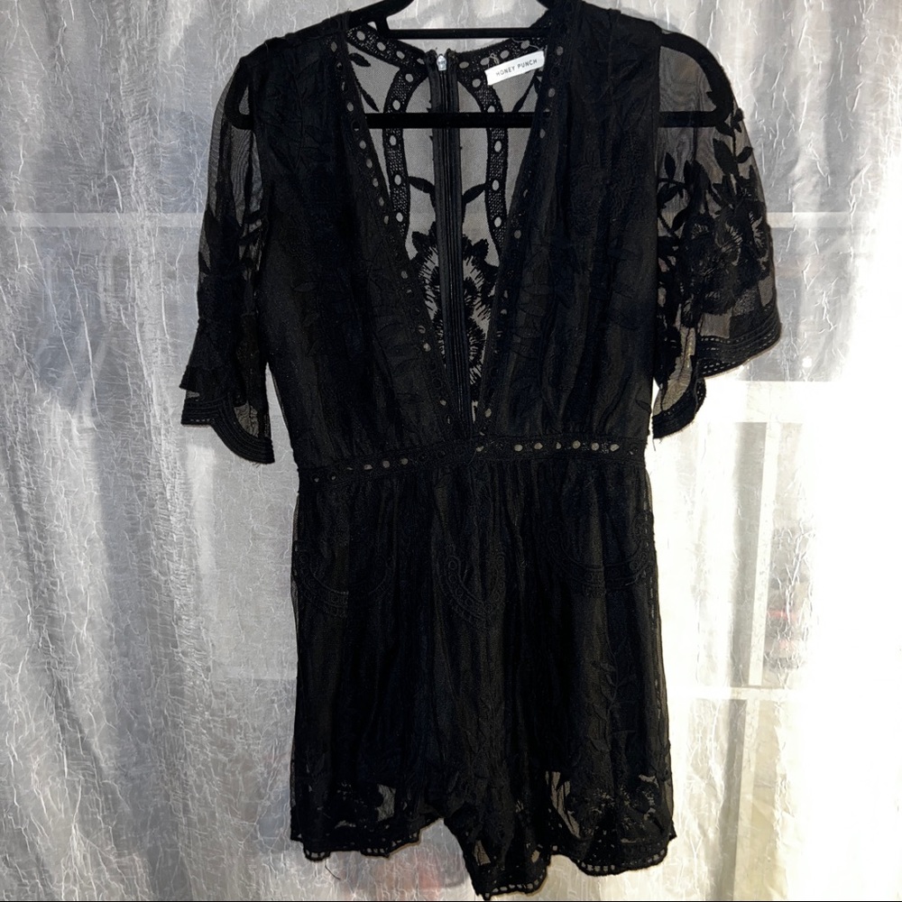Honey Punch Black Lace Romper